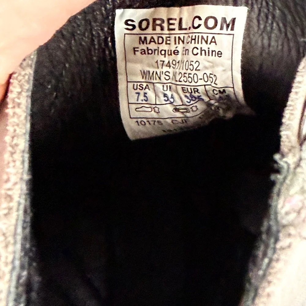 Sorel After Hours Grey Black Buckle Wedge Moto Boots NL2550-052 Womens 7.5
